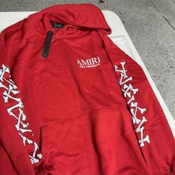 AMIRI Red Hollywood CA Logo Graphic Print Pullover Hoodie Men's XL