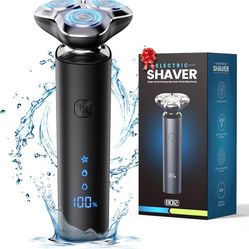 Electric Razor for Men, Men's Electric Shaver, 3-Blade Rotary Shaving System, Touch Switch, Type-C Fast Charging, LED Display, Travel Lock, 90+ Minute