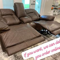 $50 Down Finance Total $3509 Power Reclining Leather Sofa  and Loveseat Living Room Set 