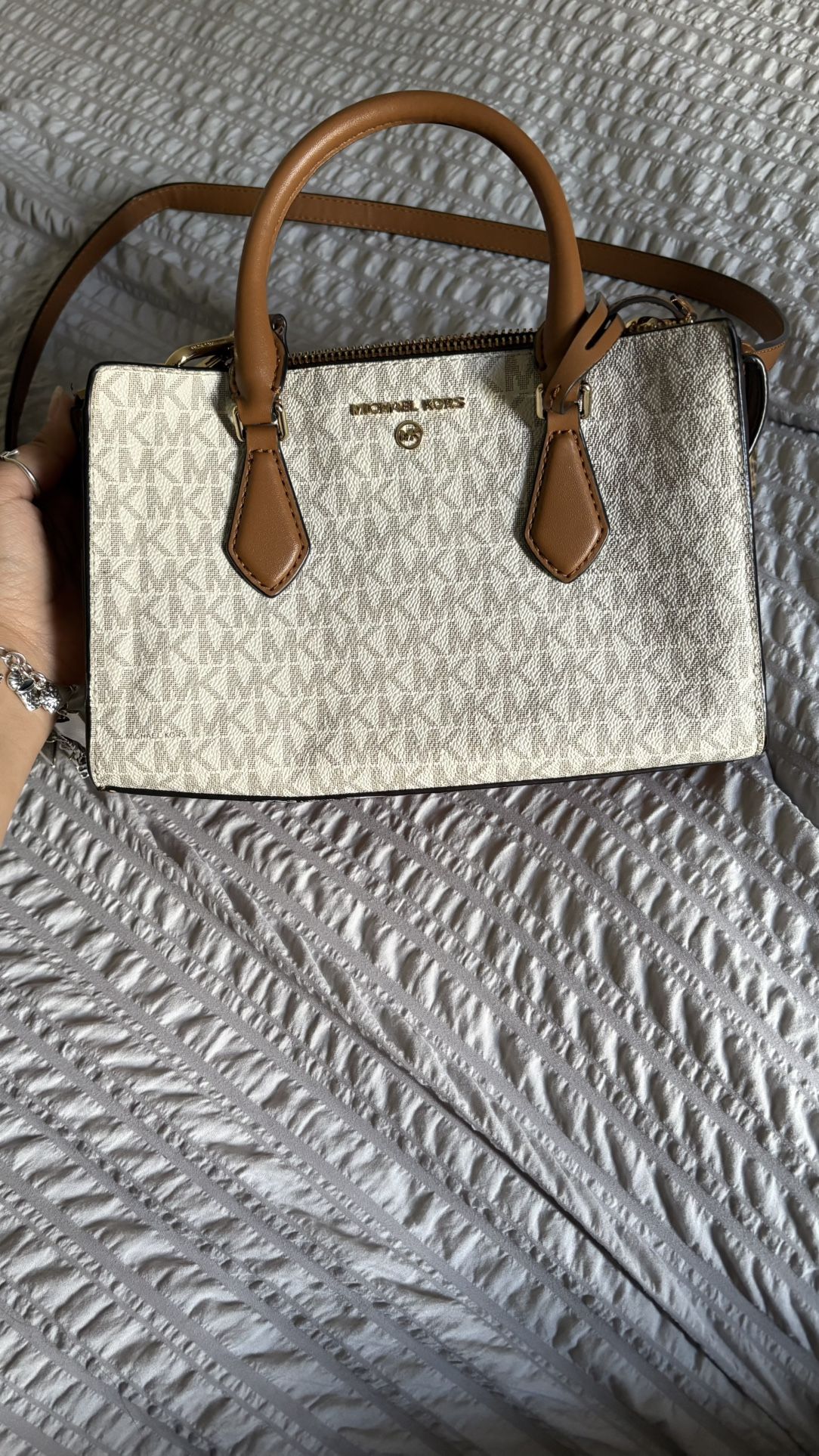 Michael Kors White and Brown Satchel