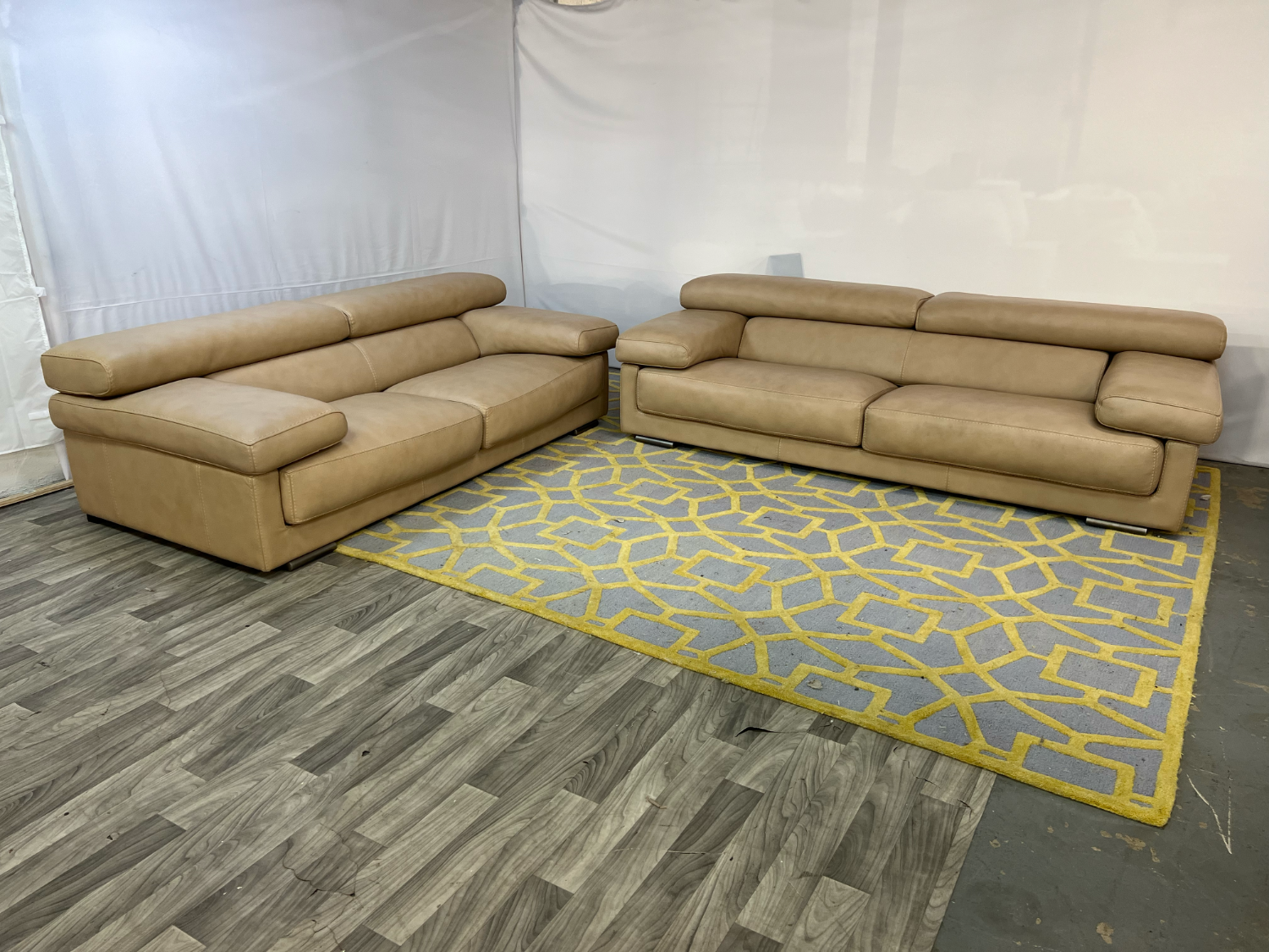 ( Delivery Available ) Roche Bobois Beige Leather Couch Set