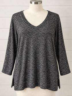 Marled Knit V-Neck Long Sleeve Top
