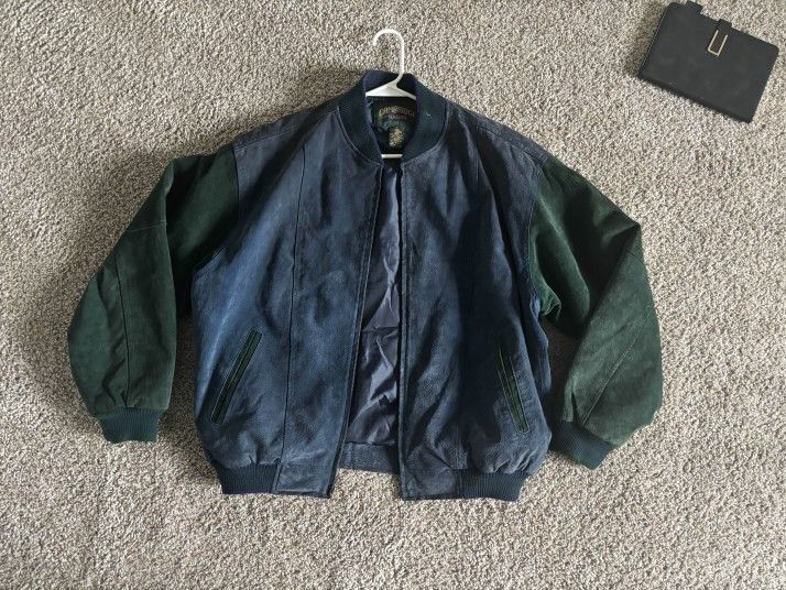 Vintage Cambridge Classics Suede Bomber Jacket - Blue/Green - Size M -90s Retro 