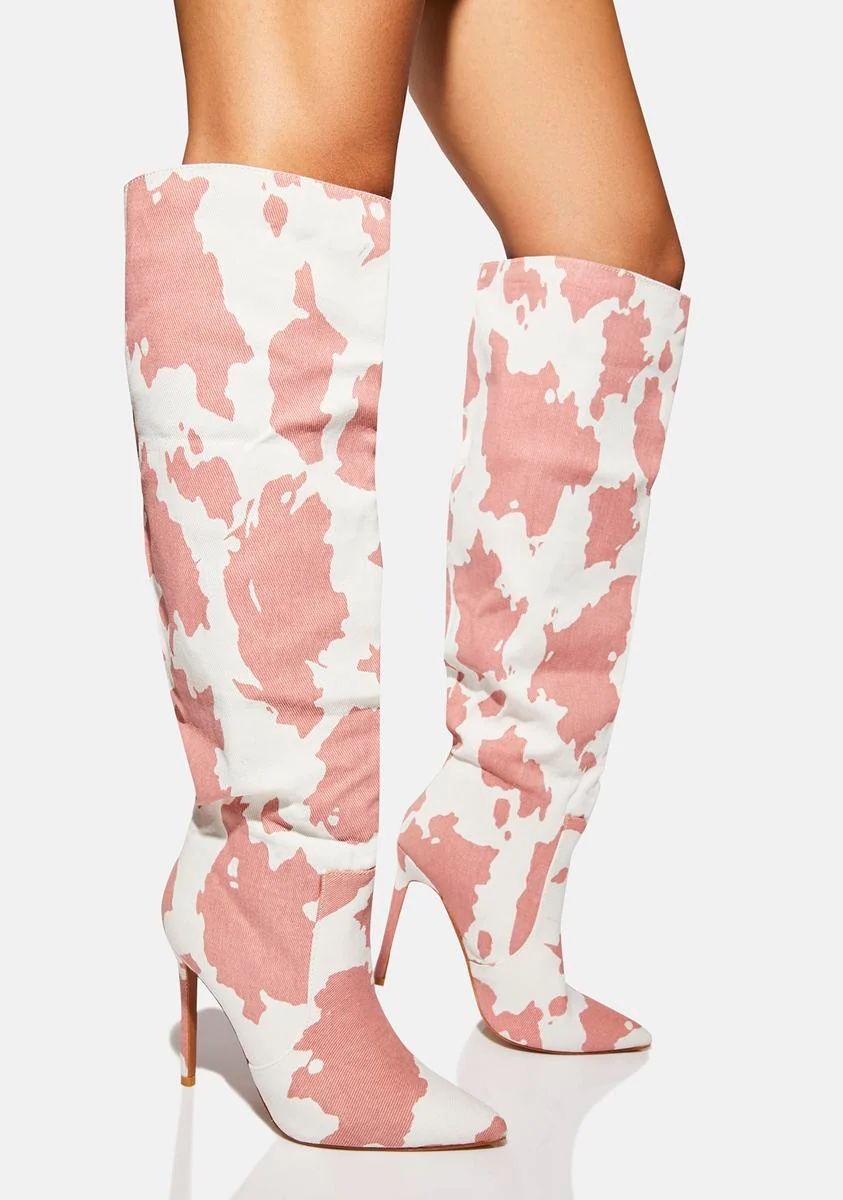 pink cow print boots 