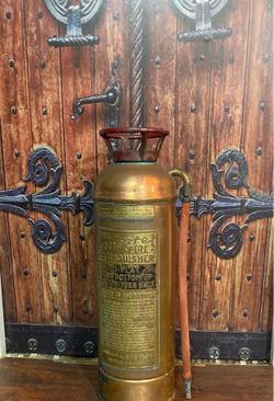 ANTIQUE COPPER FIRE EXTINGUISHER 1920s– Allsafe, GREAT DECOR PIECE!