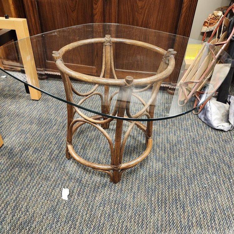 Bamboo Based Glass Top Dining Table