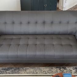 Gray Mid-Century Modern Tufted Sofa