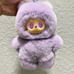 Rabbit Fur Handmade Labubu Plush Doll Keychain Bag Pendant  large light purple