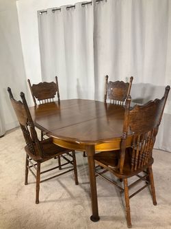 Charming Kitchen Dining Table with Extension & 4 Pressed Back Chairs