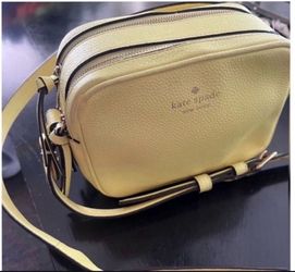 KATE SPADE Yellow "Limelight" Leather Double Zip Crossbody Cammie Purse.