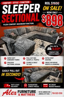 Gray Corduroy Sleeper Sectional Sofa