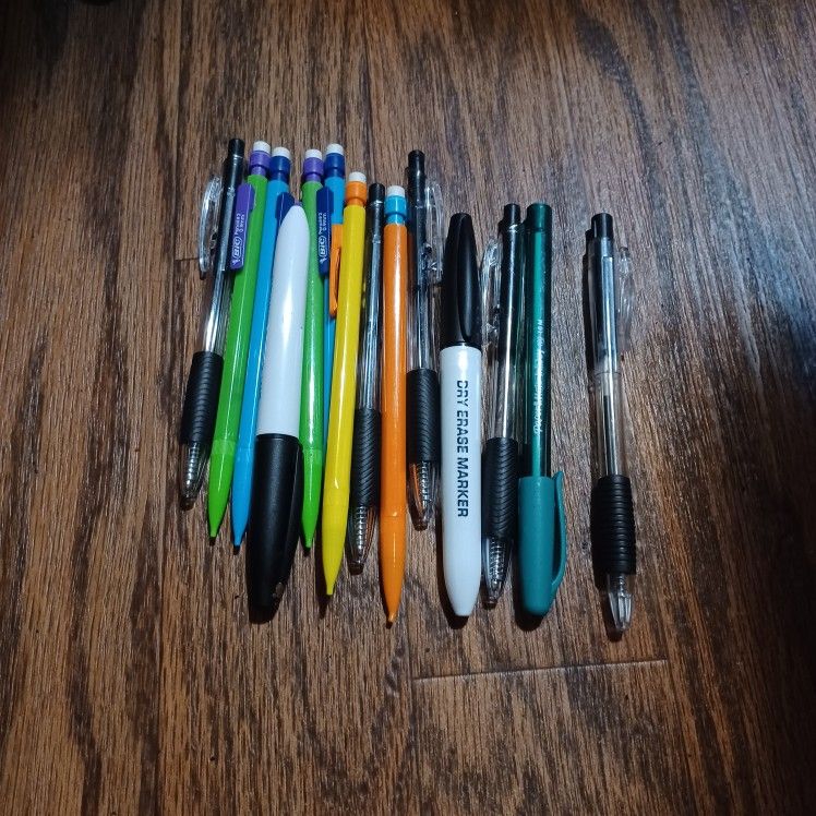 Mechanical Pencils, Ink Pens And Two Dry Erase Markers