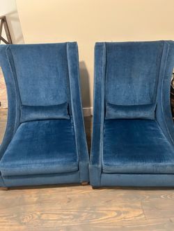 Pair of blue velvet chairs (made in High Point, NC)