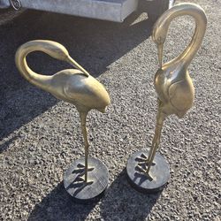 Pair Of Japanese Brass Geese 