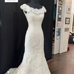 Beautiful Fit and Flare Wedding Dress with Elegant Illusion Lace Neckline