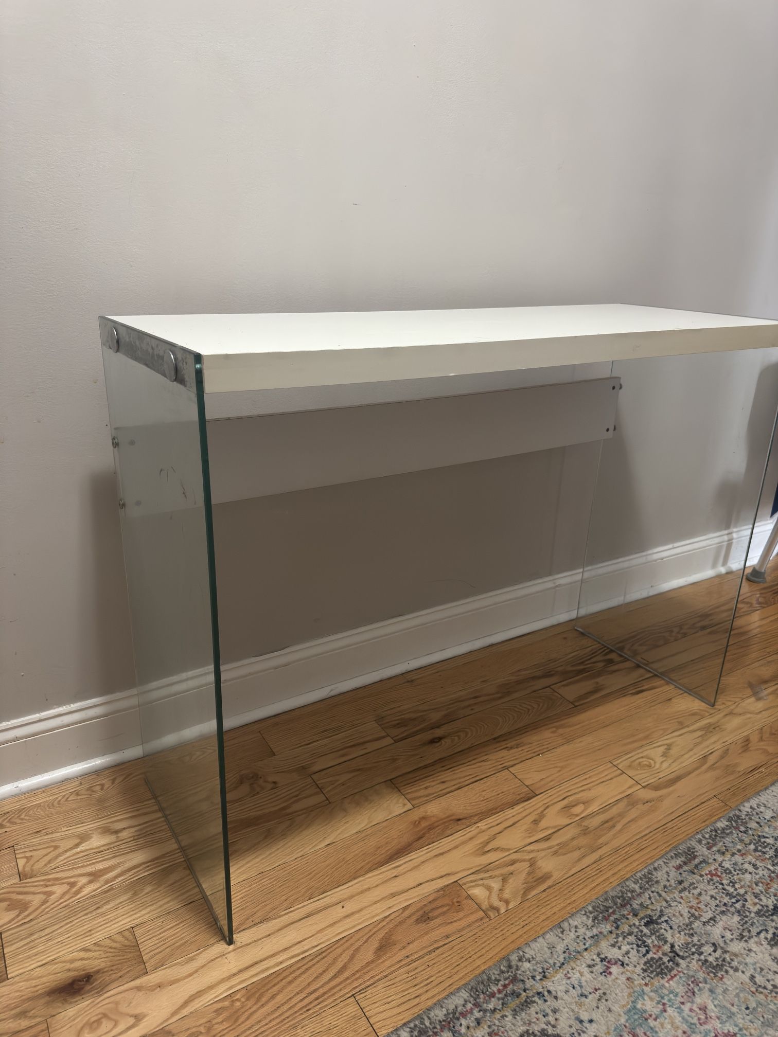 White Vanity/Desk with Glass