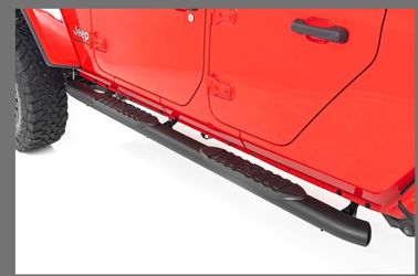 Rough Country Oval Nerf Steps for Jeep Gladiator JT (2020-2025) - OEM Style Rails with Built-in Side Steps