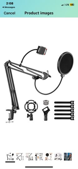 Mic Boom Arm, EJT Multi-Accessories Adjustable Microphone Stand, Desk Mic Stand for Blue Yeti Snowball, Hyperx Quadcast and Other Condenser Microphone
