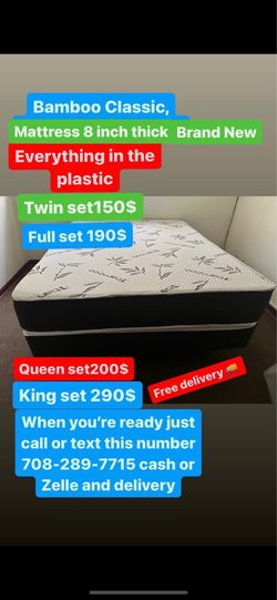 Huge sale for Mattress And Box Twin size #mattress and box 150.$ full 190$ Queen 200$ king 290$. free delivery free set up 708….289…7715… cash or Zell