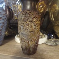 Detailed Asian Hand Carved Traditional Resin Vase 
