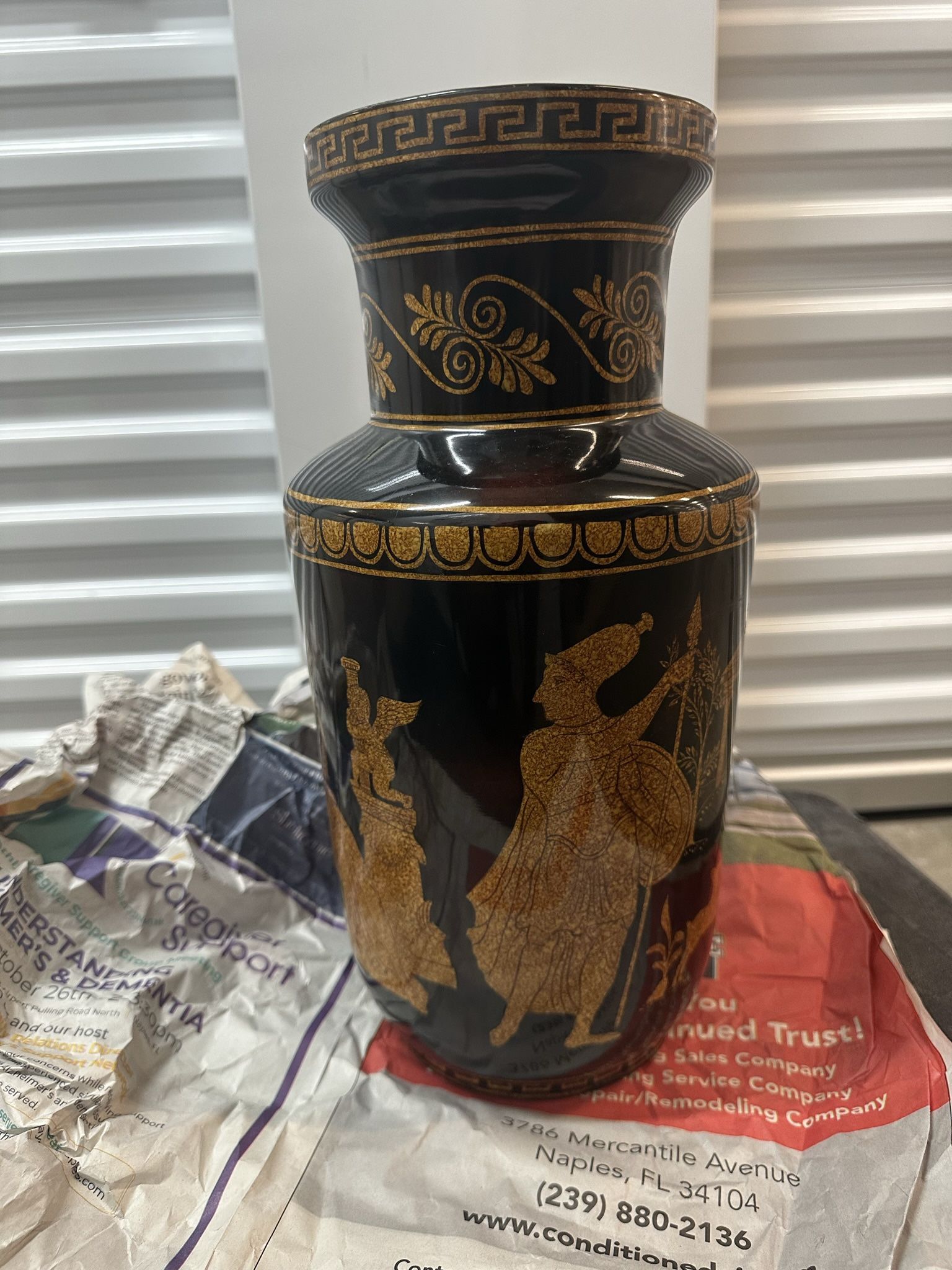 Mid 20th Century Maitland Smith Hand Painted Greek Figures Motif Porcelain Vase