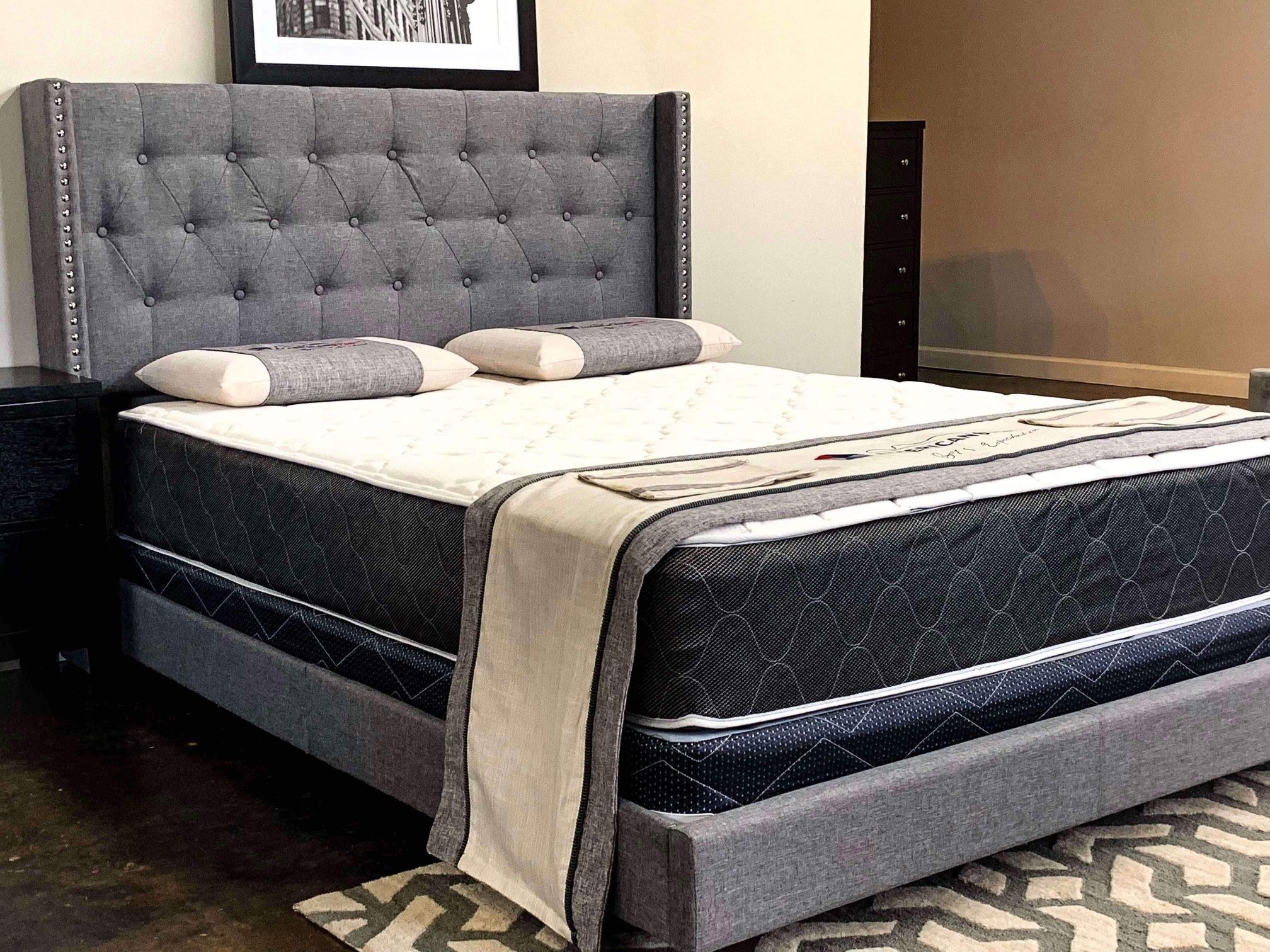Brand New King Size Grey Linen Tuffed Bed Frame With New Mattress/Fast Delivery,All Products : American Fashion Style Bags On Sale