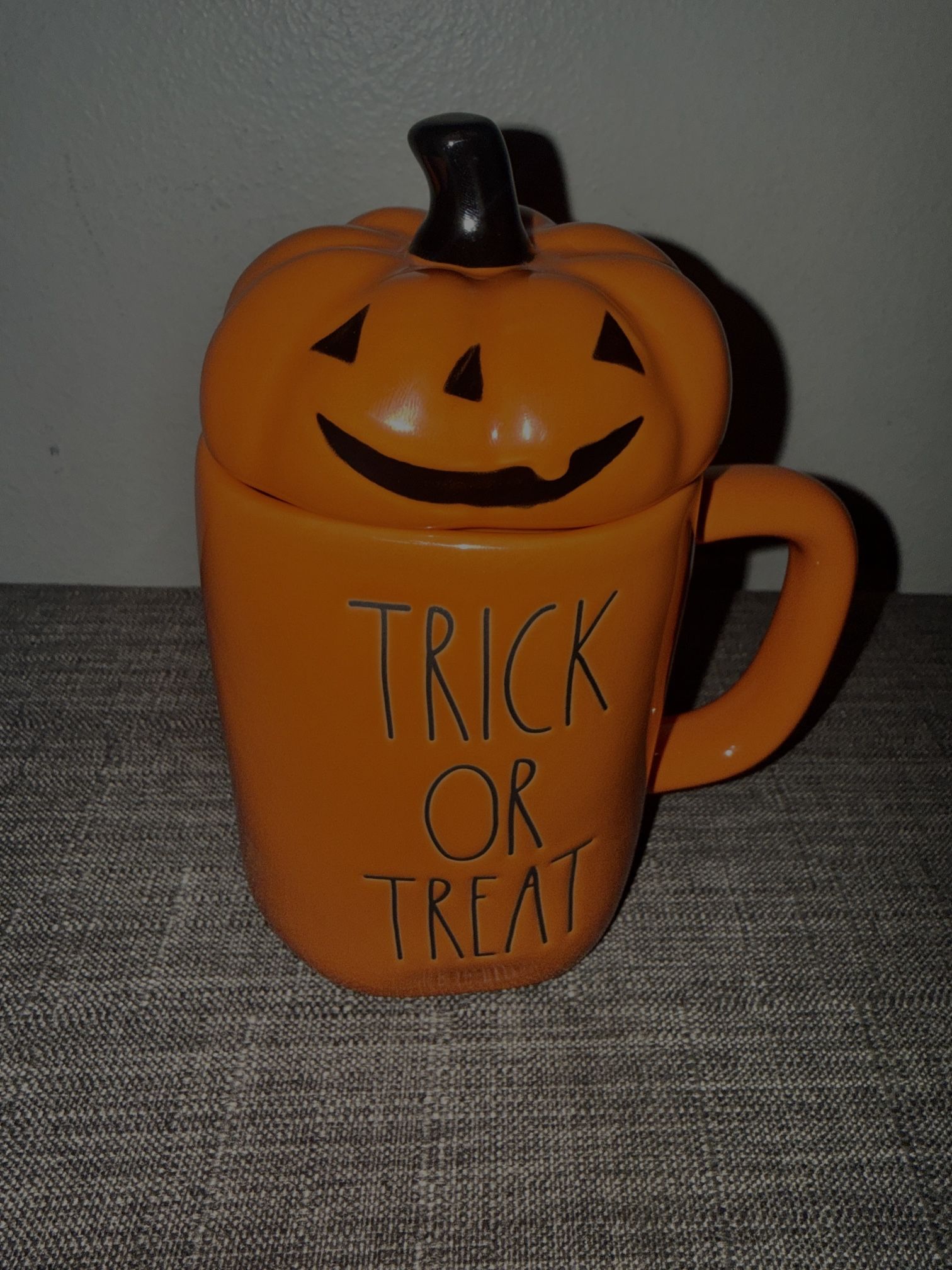 Rae Dunn Halloween “Trick or Treat” Pumpkin Mug w/Lid Artisan Collection by Magenta