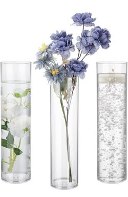 3 Pcs 16 Inch Clear Glass Cylinder Vases, Diameter 4 Inch Height 16 Inch Flower Vases Table Centerpieces Candle Holder for Home, Garden, Wedding, Form