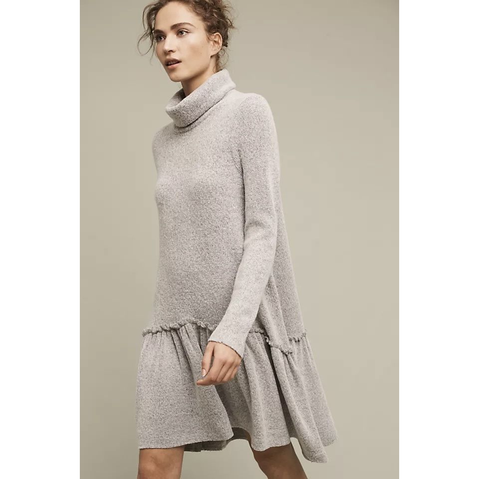 ANTHROPOLOGIE Moth Grey Wool Blend Eira Cozy Slouchy Turtleneck Sweater Dress