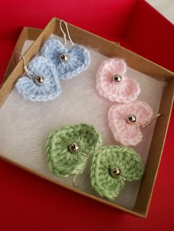 Heart Earrings For Valentine's day gift. Crochet Handmade Earrings. 