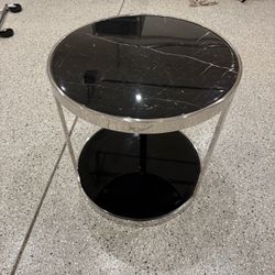 Black Marble Shiney Nightstand / Drink Table 