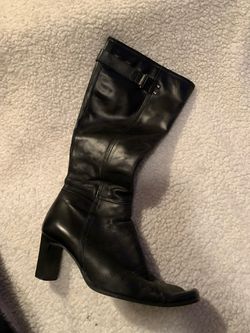 Tall Black Leather Boots Made in Poland Size 7.5