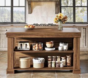 JW1218AB Bar Table, 55-Inch Counter Height Pub Table with Storage Shelves, High Top Kitchen Dining T