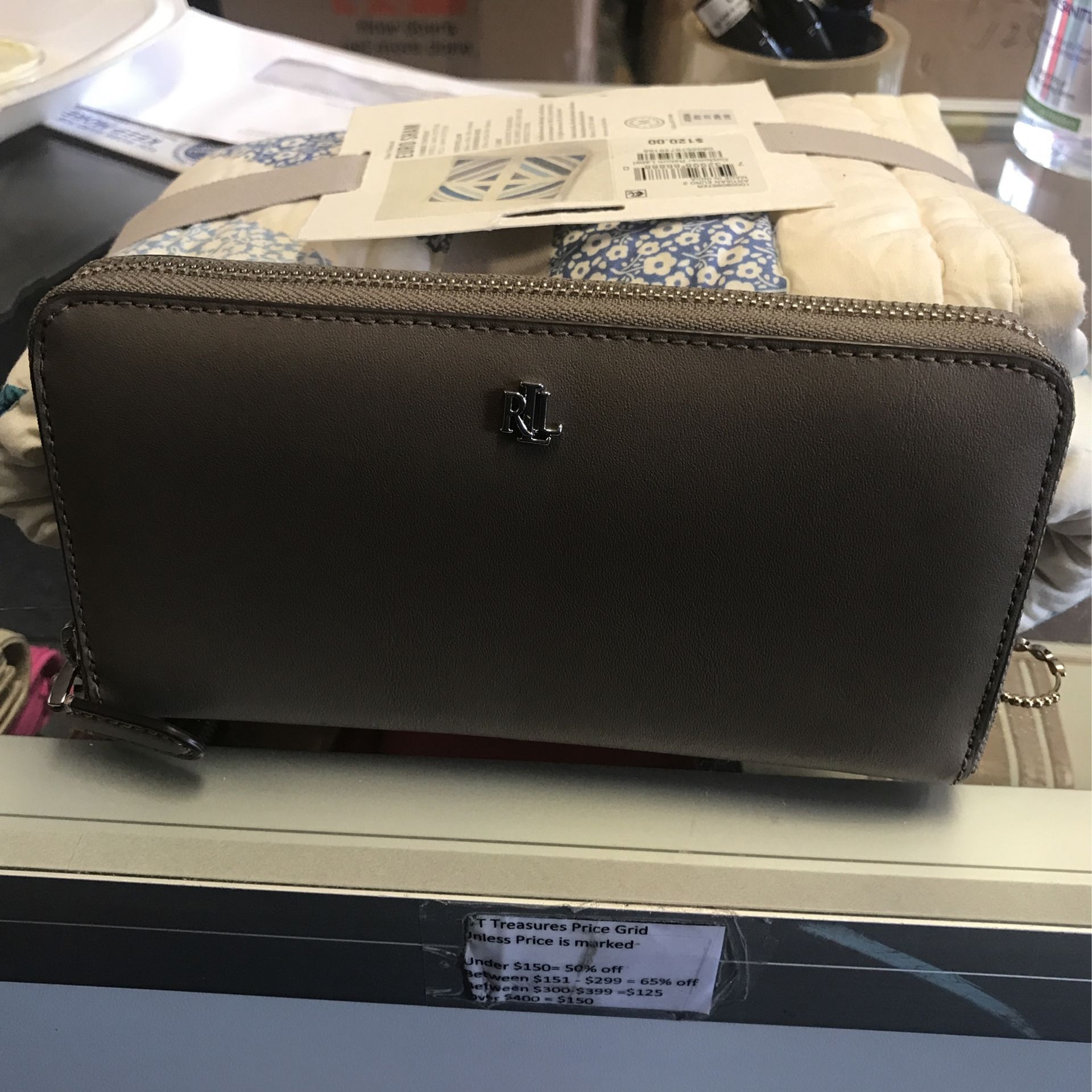 Ralph Lauren Taupe Zip Up Wallet Retail $125