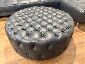 Black Tufted Leather Ottoman