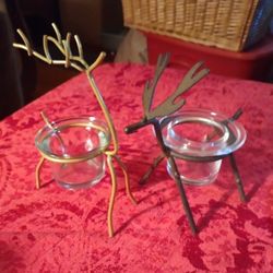 GOLD & BROWN METAL REINDEERS VOTIVE TEA-LITE CANDLE HOLDERS