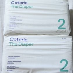SEALED AND NEW - 2 bags of COTERIE Diapers Size 2 - 62 Total