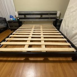 Full Matching Bedroom Set With King Bed Frame, Headboard, 2 Nightstands, Dresser, And Mirror