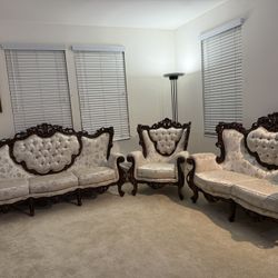 Elegant Victorian Sofa Set with Ornate Baroque Coffee Table