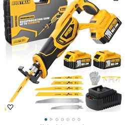 Alloyman Brushless Reciprocating Saw, 3300SPM Motor, Variable Speed, 2 x 4000mAh Batteries Powered, 6 Saw Blades, Tool Free Blade Change, 20V Reciproc