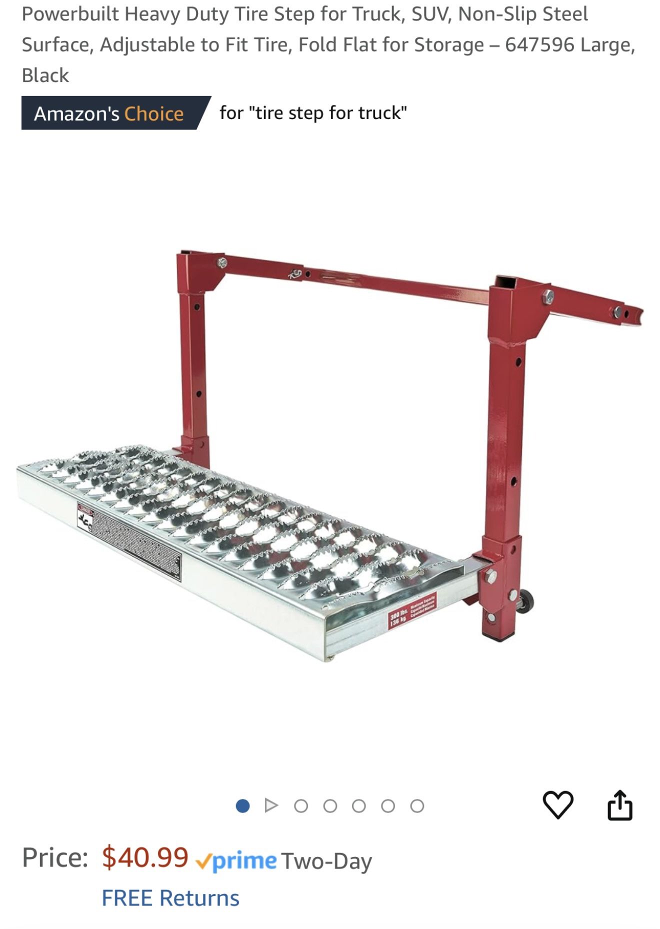 Powerbuilt Heavy Duty Tire Step for Truck, SUV, Non-Slip Steel Surface, Adjustable to Fit Tire, Fold Flat for Storage