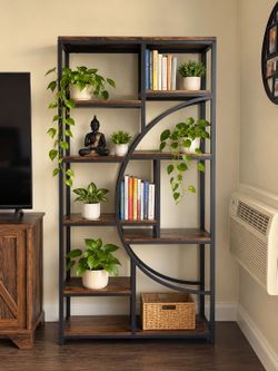 Industrial Bookshelf with Curved Metal Frame