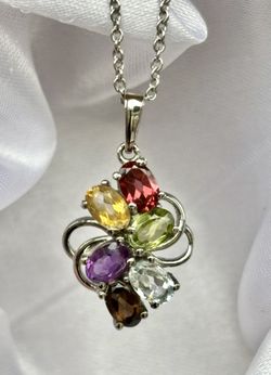 Multi Gemstone Pendant on 20" Stainless Steel Necklace