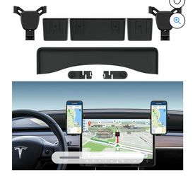 Phone Mount Wired Charger with 2 Adjustable Cellphone Holders for Tesla Model 3 & Y