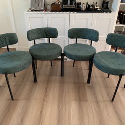 Dining Chair Set of 4, Boucle Dining Chair. Green