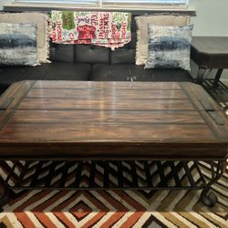 Solid Wood And Rod, Iron Coffee Table, And End Tables With Lots Of Storage