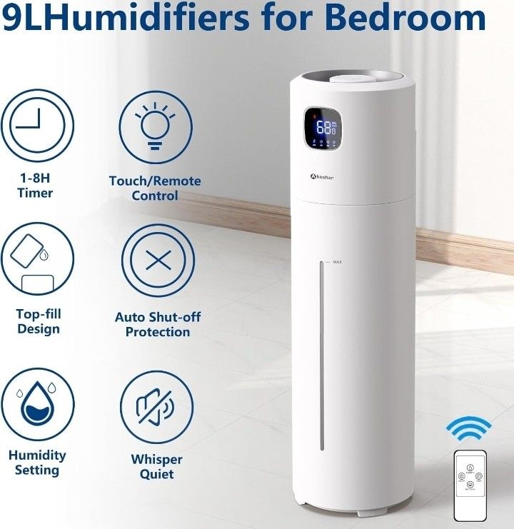 Large Humidifiers for Bedroom, 9L/2.5Gal Ultrasonic Cool Mist,