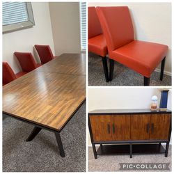 Complete Mid-Century Modern Dining Set (Table + ext., 8 Crate & Barrel Chairs, Buffet)