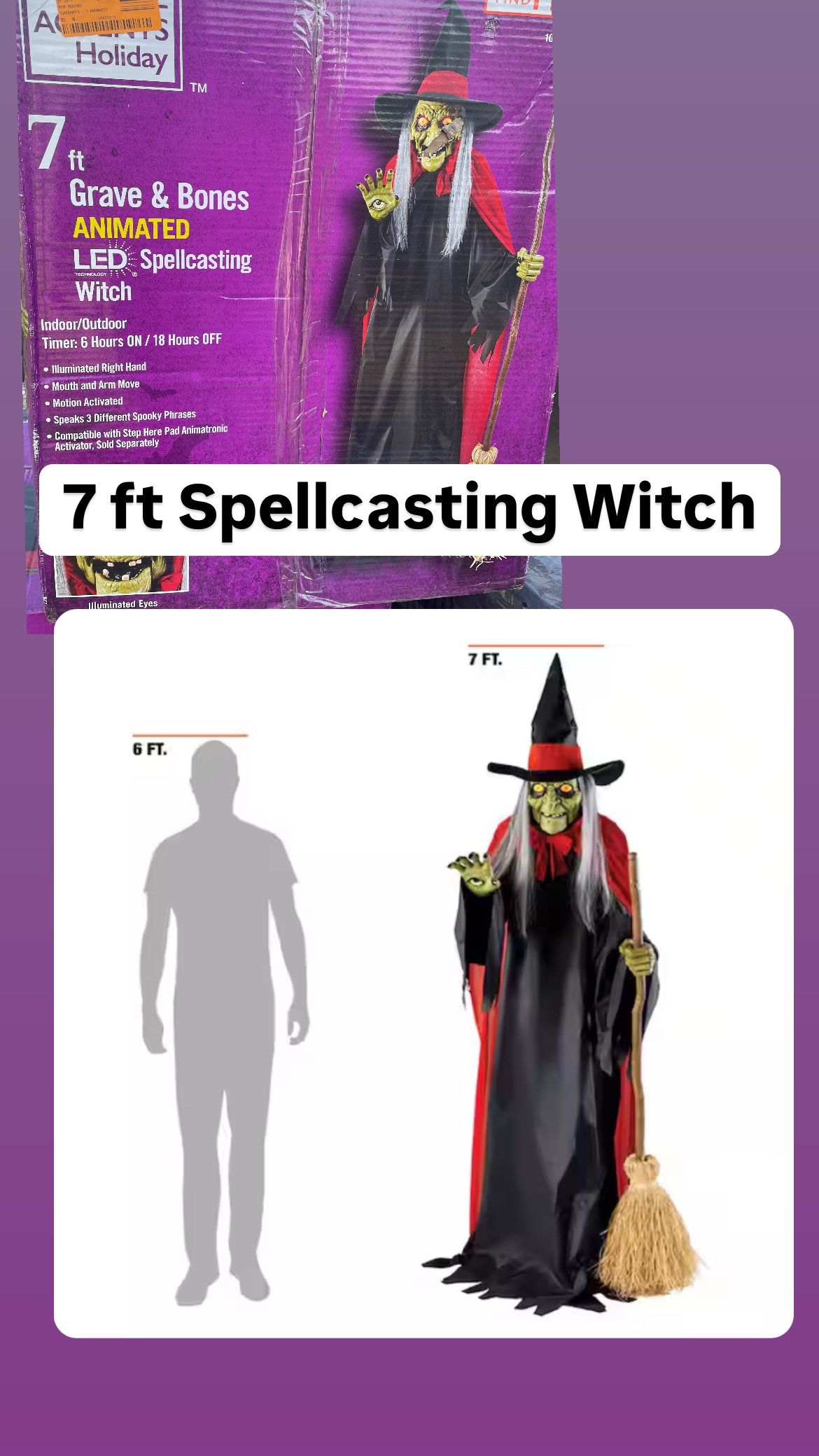7 ft. Animated LED Spellcasting Witch Halloween Decoration