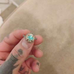 Torquise Gem With Diamonds Ring